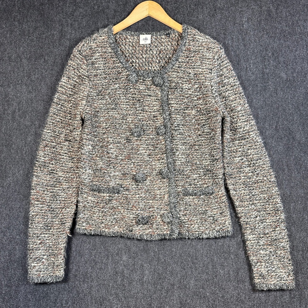 CAbi Ritz Snap-Button Boucle Tweed Double Breasted Cardigan Style 3016 Size M